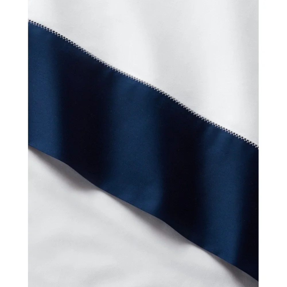 NWT Ralph Lauren Organic Sateen Border King Flat Sheet‎ 624 TC Navy White $215
